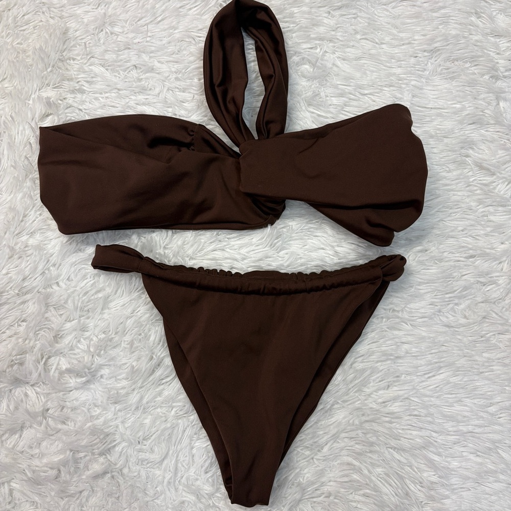 AEXAE Brown Wrap Tie Bikini Set - Picture 2 of 5
